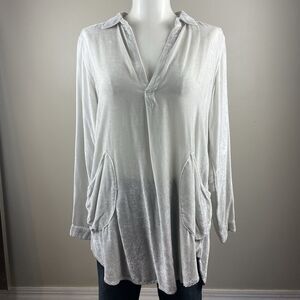 CP Shades Velvet Tunic Top Womens Size XS  Silver Boho Rayon & Silk Pockets